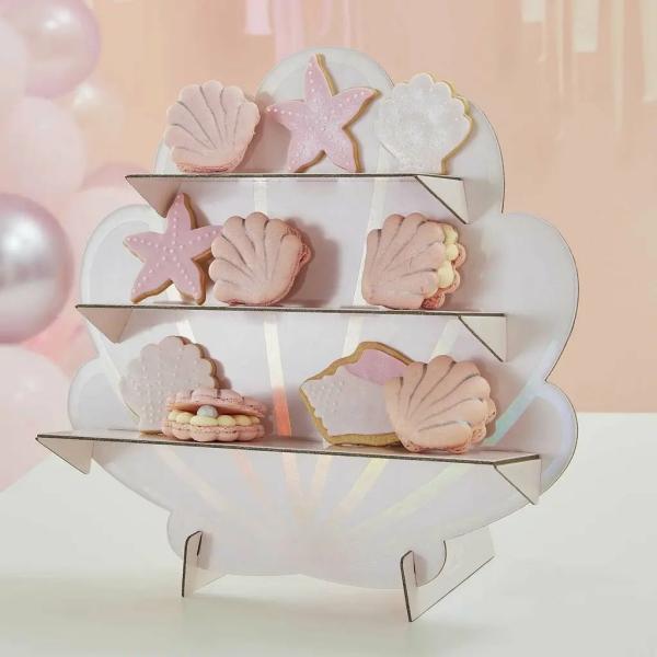 Iridescent And Pink Mermaid Shell Shaped Treat Stand  |   Cake Stands