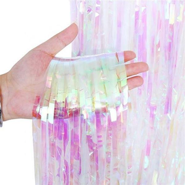 Iridescent White Foil Fringe Curtain  |   Foil Curtains