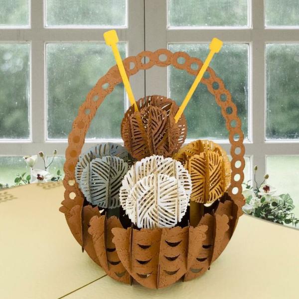 Knitting Yarn Basket Grey Cover 3D Card  |   Anniversary