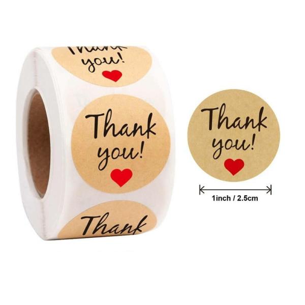 Kraft Paper Thank You Red Heart Stickers 50Pk  |   Thank You Stickers