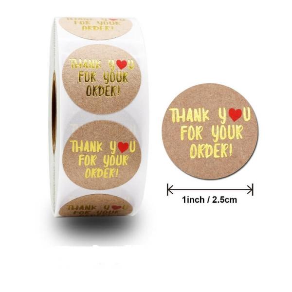 Kraft Thank You For Your Order Gold Print Stickers 50Pk  |   Thank You Stickers