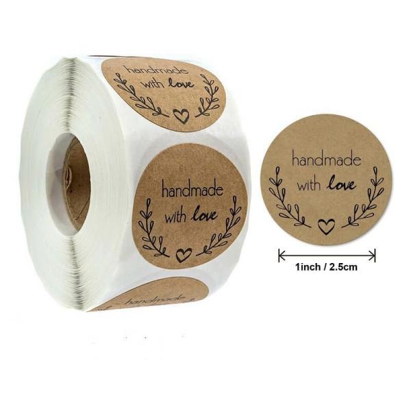 Kraft Wheat Wreath Handmade With Love Stickers 50Pk  |   Thank You Stickers