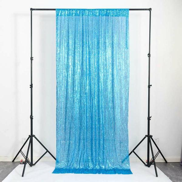 Lake Blue Shimmer Sequin Wall Backdrop Curtain  |   Sequin Backdrop Curtains