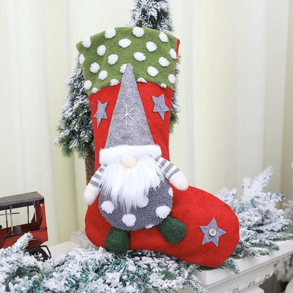 Large Felt Christmas Gnome Stocking – Grey Santa  |   Gnomes