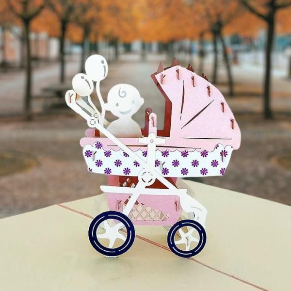 Large Pink Pram Pop Up Baby Shower Card  |   Congratulations