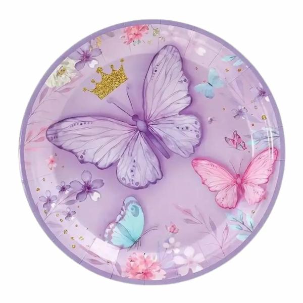 Large Purple Butterfly Paper Plates 23Cm 10Pk  |   Party Plates