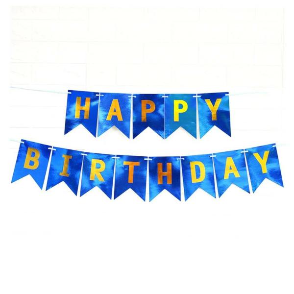 Laser Glitter Blue Happy Birthday Paper Banner  |   Party Banners