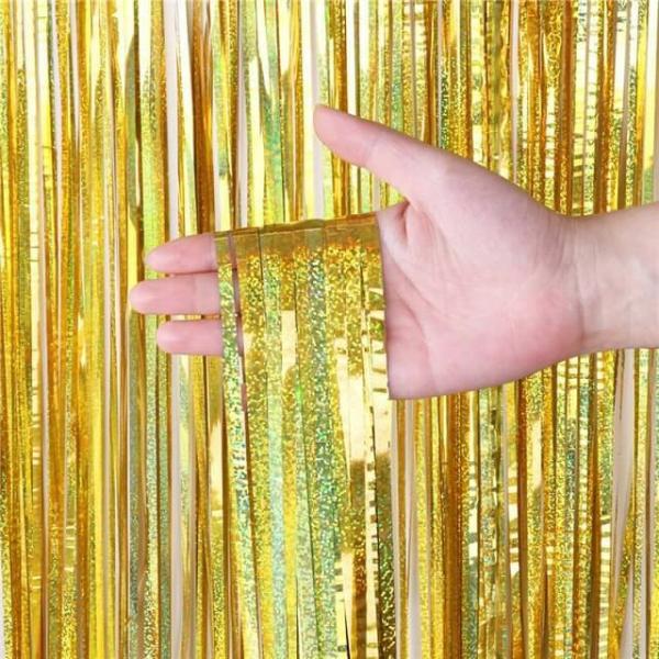 Laser Glitter Gold Foil Fringe Curtain  |   Foil Curtains