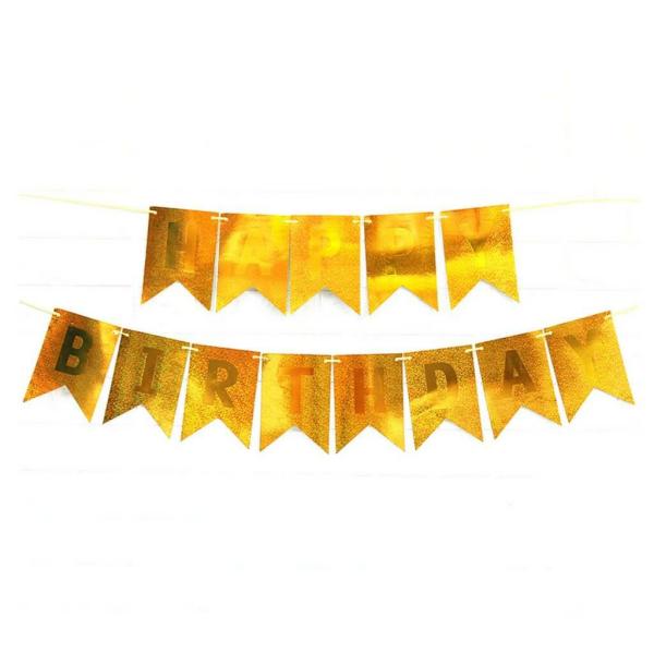 Laser Glitter Gold Happy Birthday Paper Bunting  |   Party Banners