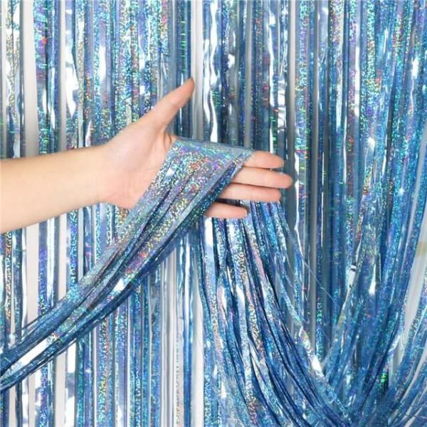 Laser Glitter Light Blue Foil Fringe Curtain  |   Foil Curtains