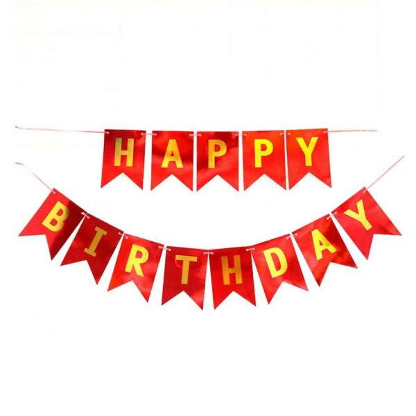 Laser Glitter Red Happy Birthday Paper Bunting  |   Party Banners