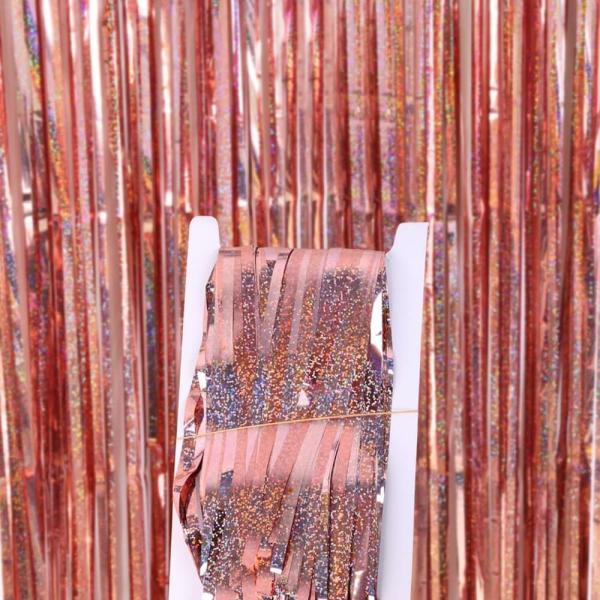 Laser Glitter Rose Gold Foil Fringe Curtain  |   Foil Curtains