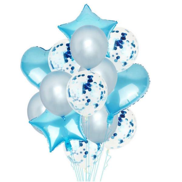 Light Blue Star Heart Confetti Balloon Bouquet 14Pk  |   Balloon Bouquets