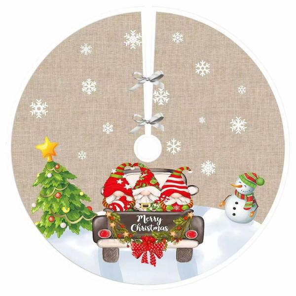 Light Brown Merry Christmas Fabric Tree Skirt – Three Gnomes On Truck  |   Gnomes