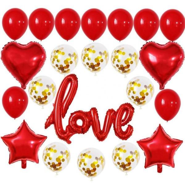 Love Red Heart Star Valentine’s Day Balloon Bouquet 22Pk  |   Balloon Bouquets