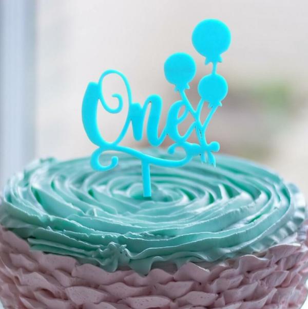 Matte Blue Acrylic ‘One’ Balloon Birthday Cake Topper  |   First Birthday