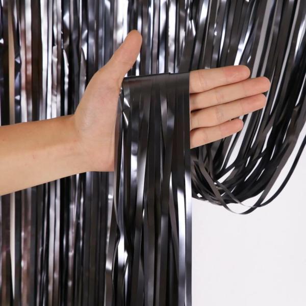 Matte Finish Foil Fringe Curtain – Black  |   Foil Curtains