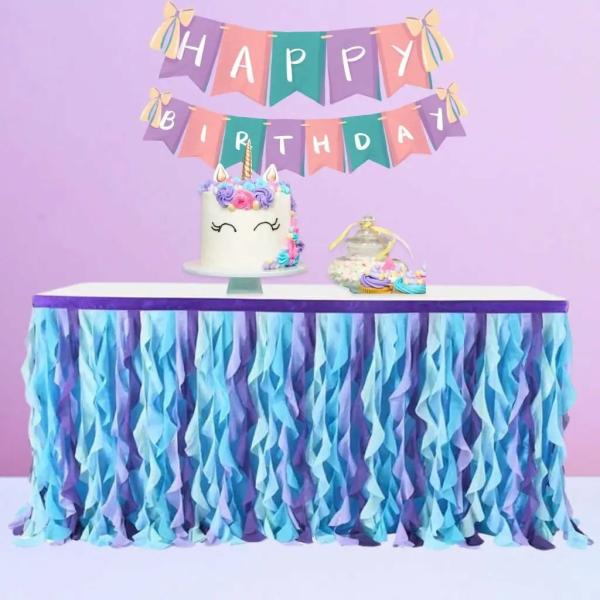 Mermaid Themed Curly Fabric Table Skirt  |   Table Skirts