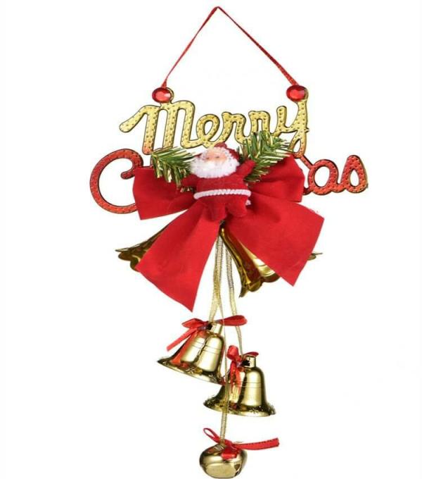 Merry Christmas Gold Bells With Santa & Ribbon Christmas Tree Hanging Ornament  |   Gnomes