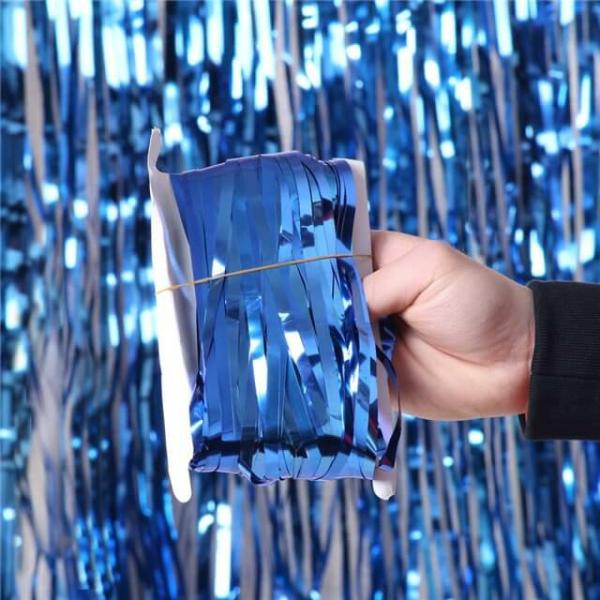 Metallic Blue Tinsel Foil Fringe Rain Curtain  |   Foil Curtains