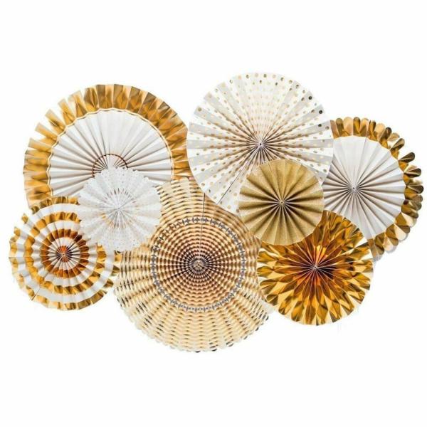 Metallic Gold Decorative Paper Fans 8Pk  |   Decorative Fans