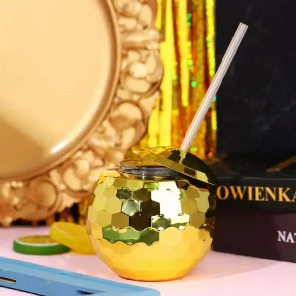 Metallic Gold Disco Ball Cocktail Cup  |   Party Cups