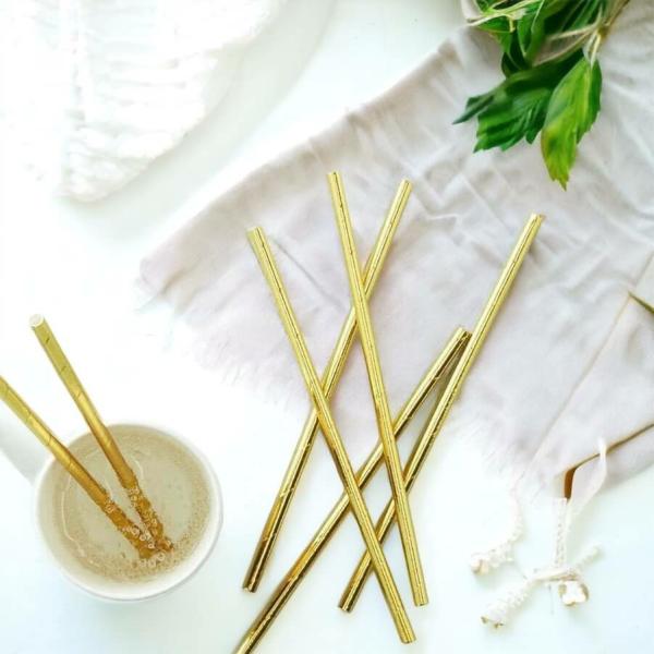 Metallic Gold Foil Paper Party Straws 20Pk  |   Drinking Straws