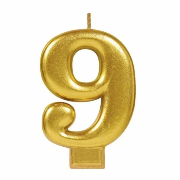 Metallic Gold Number 9 Candle  |   Candles