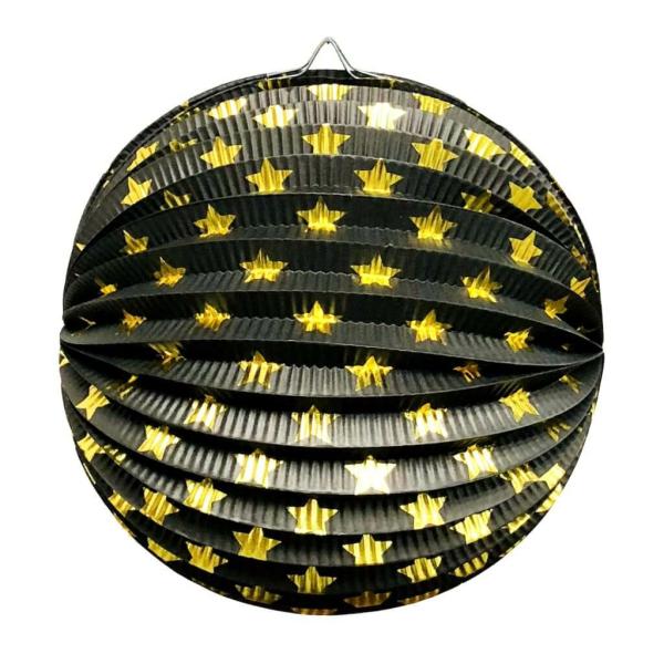 Metallic Gold Star Black Accordion Paper Lantern Ball  |   Paper Lanterns