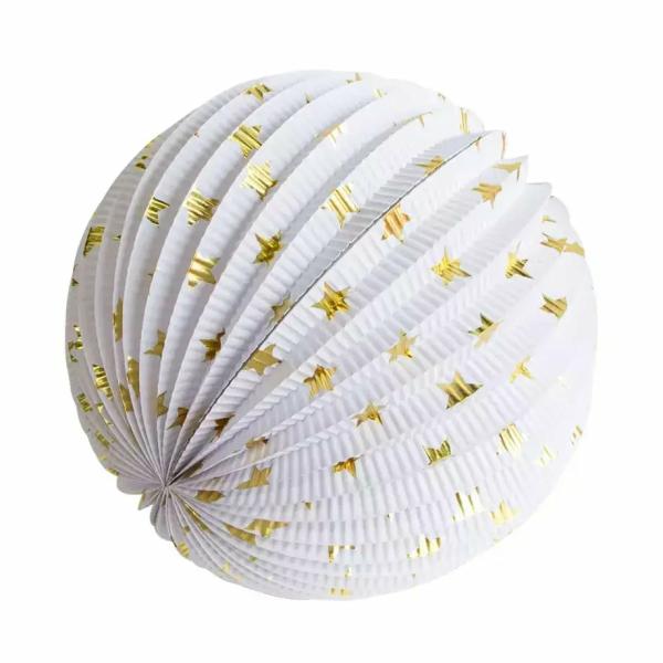 Metallic Gold Star White Accordion Paper Lantern Ball  |   Accordion Balls