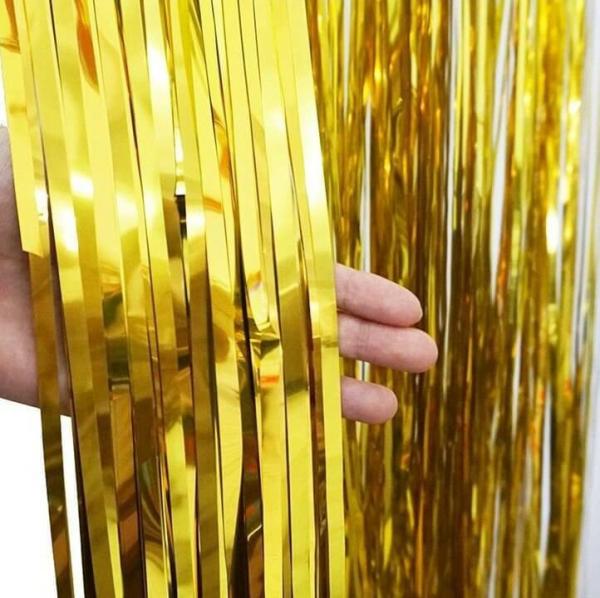 Metallic Gold Tinsel Foil Rain Curtain  |   Foil Curtains