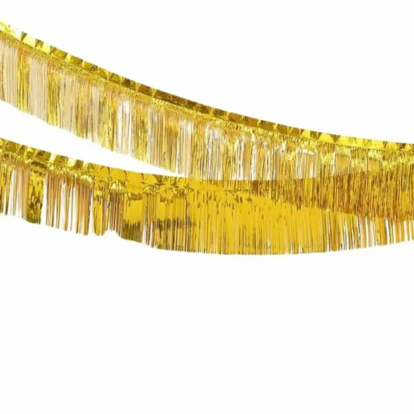 Metallic Gold Tinsel Fringe Banner 3M  |   Foil Curtains