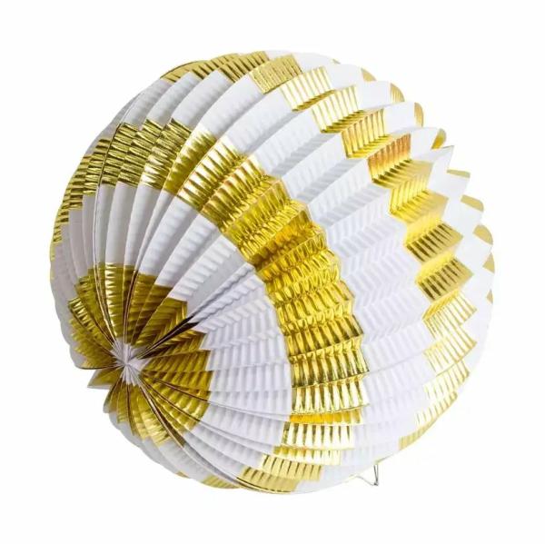 Metallic Gold White Stripe Accordion Lantern Ball  |   Paper Lanterns