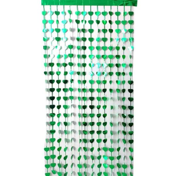 Metallic Heart Tinsel Foil Fringe Curtain – Green  |   Foil Curtains