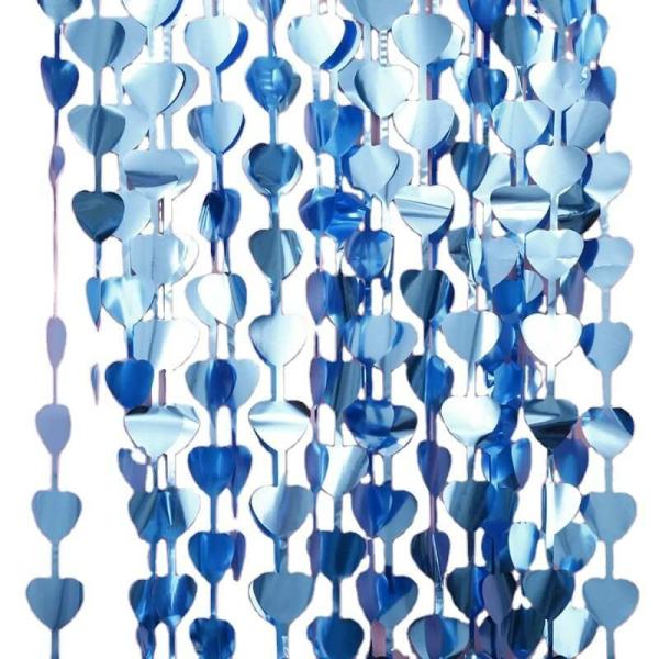 Metallic Heart Tinsel Foil Fringe Curtain – Light Blue  |   Foil Curtains