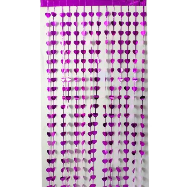 Metallic Heart Tinsel Foil Fringe Curtain – Purple  |   Foil Curtains