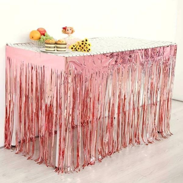 Metallic Rose Gold Foil Fringe Table Skirt  |   Table Skirts