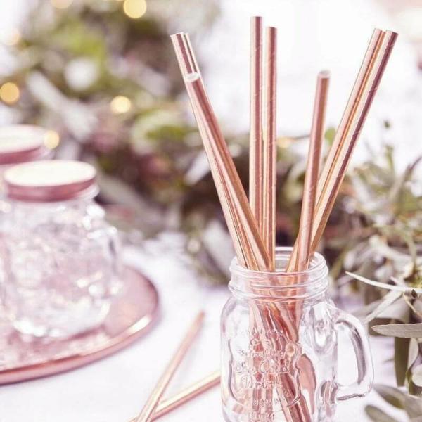 Metallic Rose Gold Foil Paper Party Straws 20Pk  |   Drinking Straws