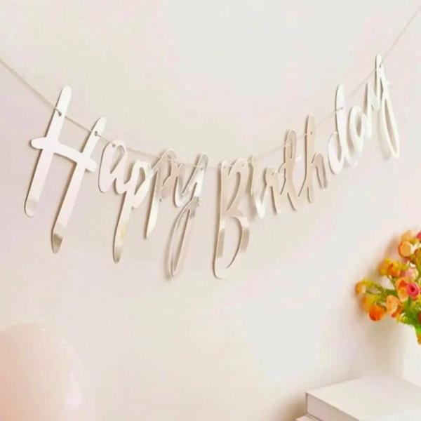 Metallic Silver Foil Happy Birthday Bunting Garland  |   Party Banners