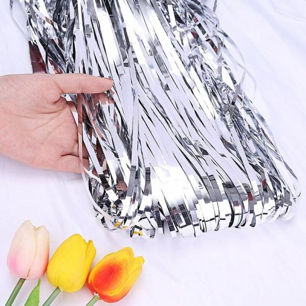 Metallic Silver Tinsel Foil Fringe Rain Curtain  |   Foil Curtains