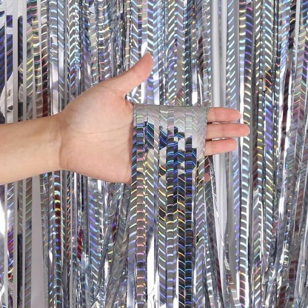 Metallic Silver Wave Tinsel Foil Fringe Rain Curtain  |   Foil Curtains