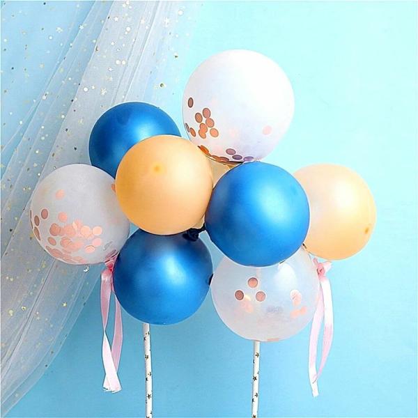 Mini Confetti Latex Balloon Cake Topper Kit – Blue & Gold  |   Mini Balloons