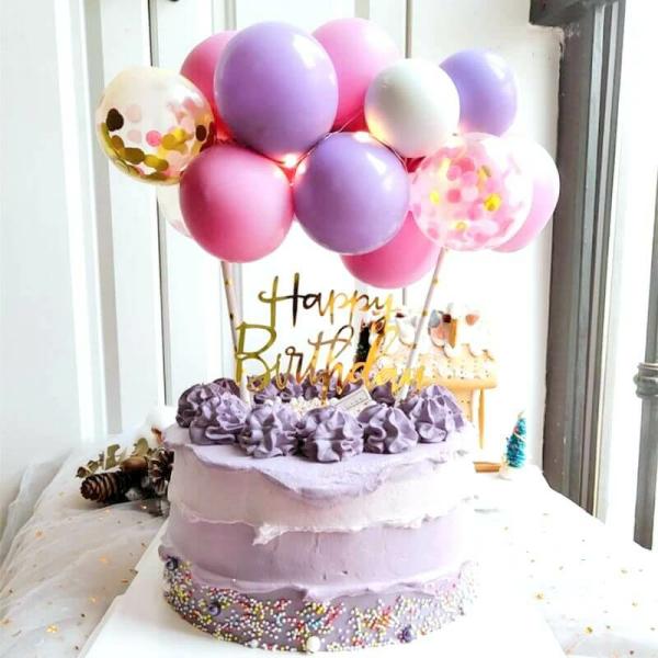 Mini Confetti Latex Balloon Cake Topper Kit – Pink & Purple  |   Bride To Be