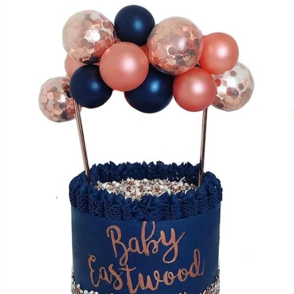 Mini Confetti Latex Balloon Cake Topper Kit – Rose Gold & Navy Blue  |   Mini Balloons