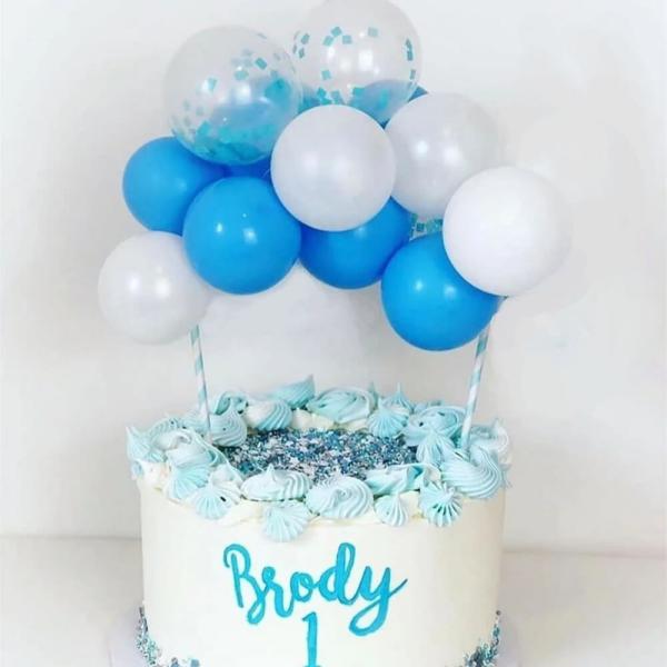 Mini Confetti Latex Balloon Cake Topper Kit – White & Blue  |   Mini Balloons