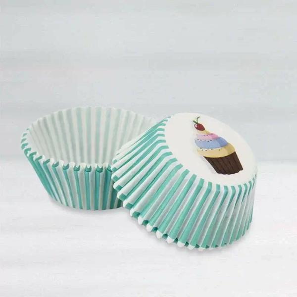 Mint Green Striped Cupcake Cups 40Pk  |   Baking Cups