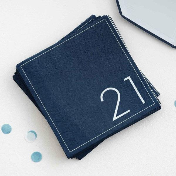 Mix It Up Navy 21St Birthday Napkins 16Pk  |   Party Napkins