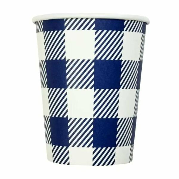 Navy Blue Gingham Paper Cups 20Pk  |   Party Cups