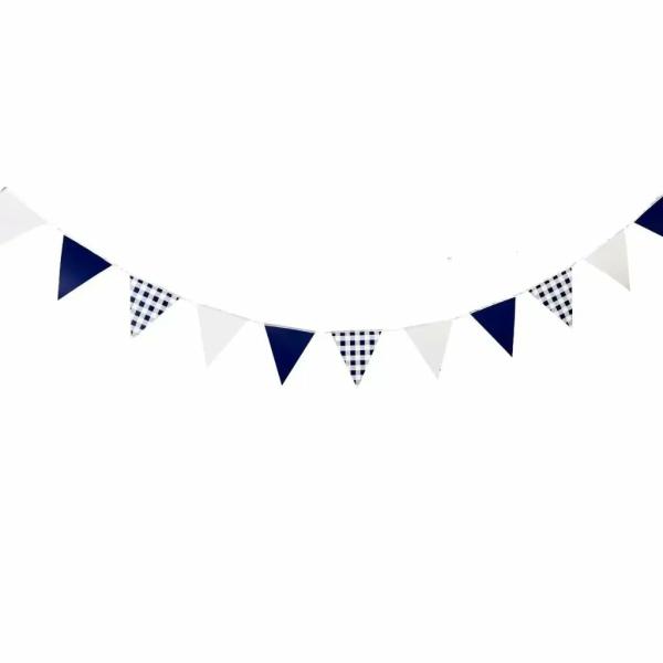 Navy Blue Gingham Paper Flag Bunting 3.5M  |   Party Banners