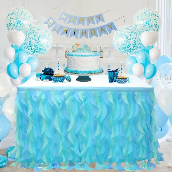 Ocean Themed Curly Fabric Table Skirt  |   Table Skirts